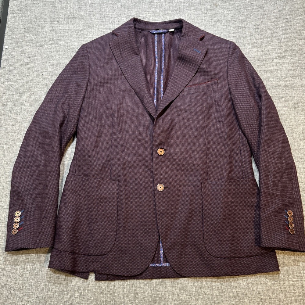 Robert Graham Blazer 44 Burgundy Wool Tweed Birdseye Sport Coat Tailored Fit - Picture 2 of 13